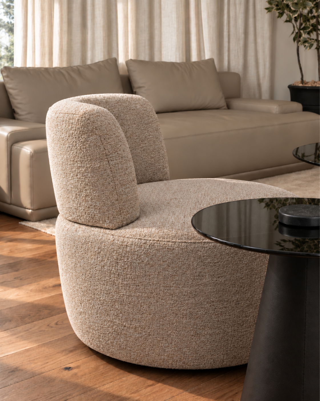 Lanott Model Home interior with upholstered sofa and armchair