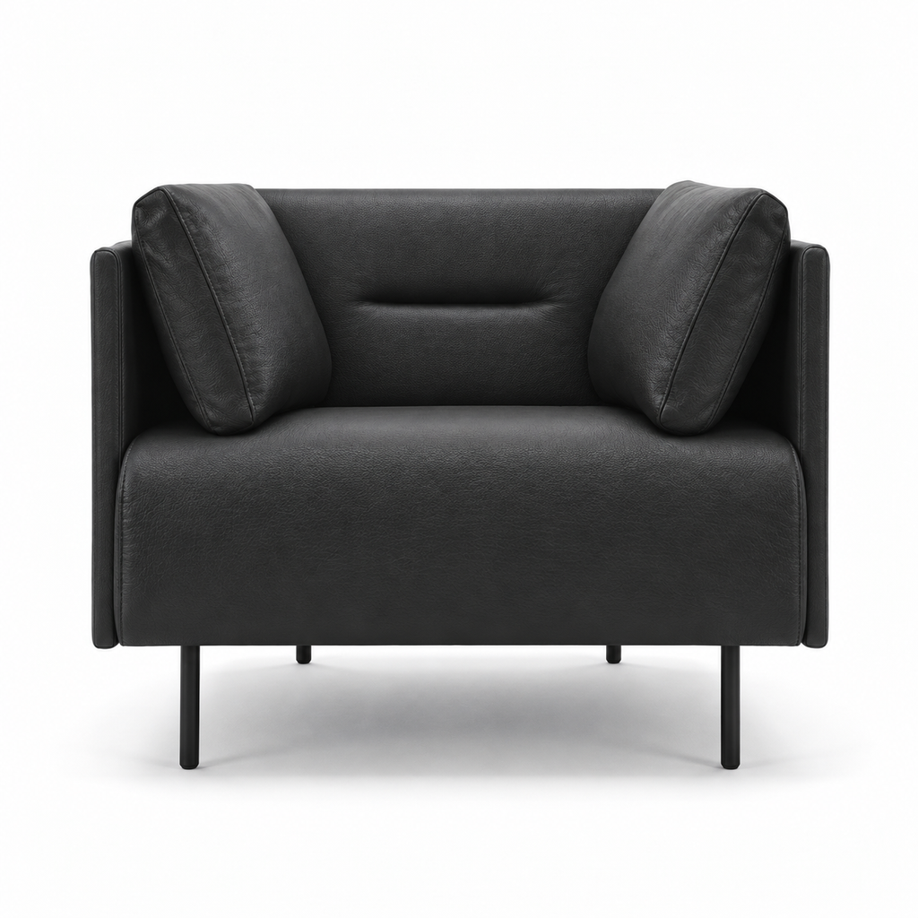 Lanott Otto S120 armchair in Black Leather - front view on white background