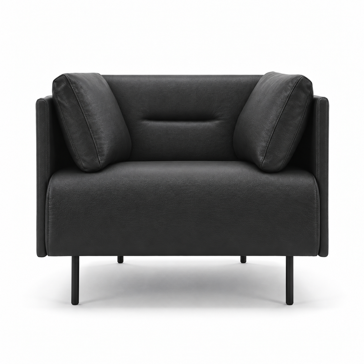 Lanott Otto S120 armchair in Black Leather - front view on white background