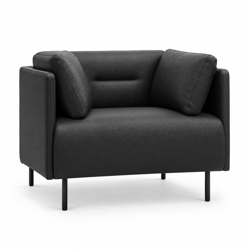 Lanott Otto S120 armchair in Black Leather - main three-quarter view on white background