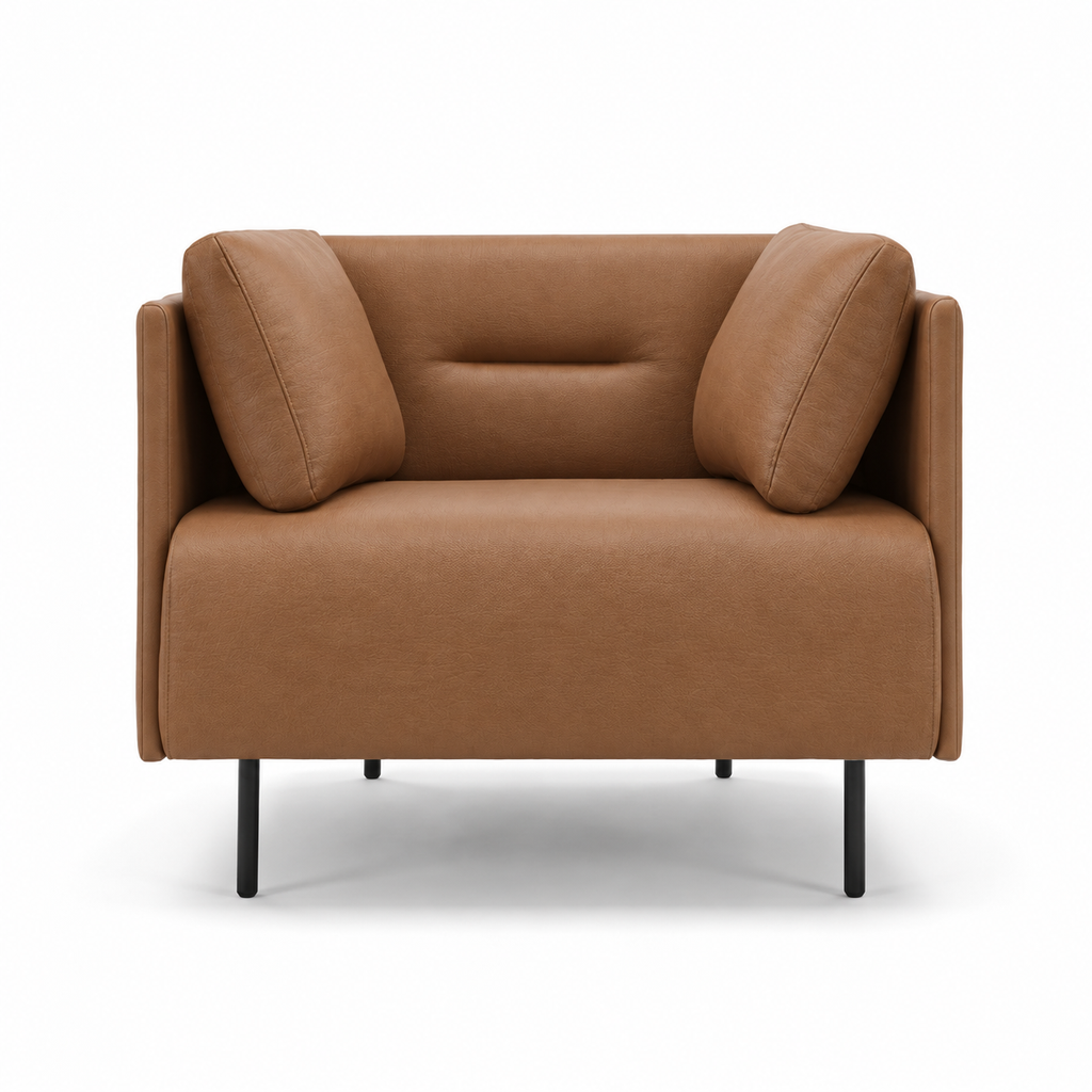 Lanott Otto S120 armchair in Cognac Leather - front view on white background
