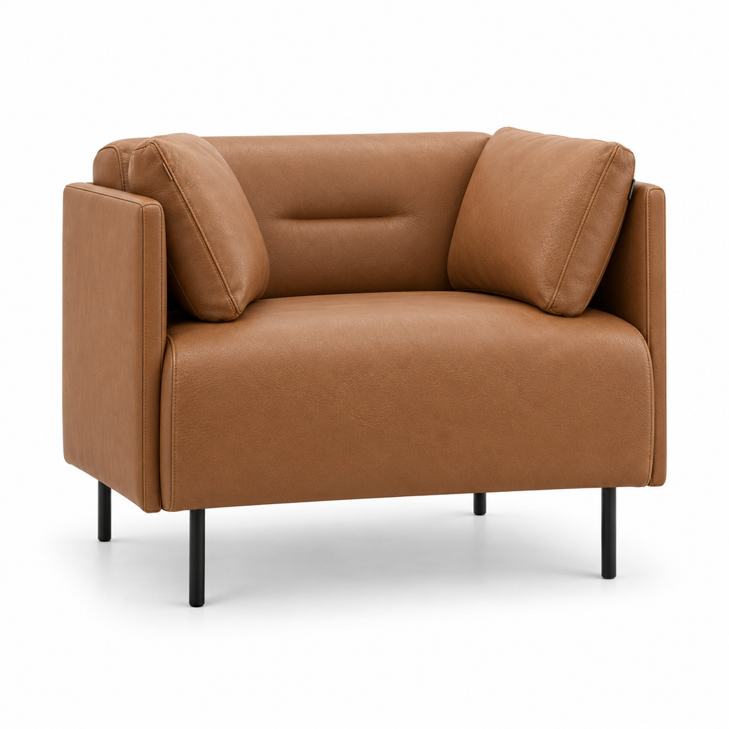 Lanott Otto S120 armchair in Cognac Leather - main three-quarter view on white background