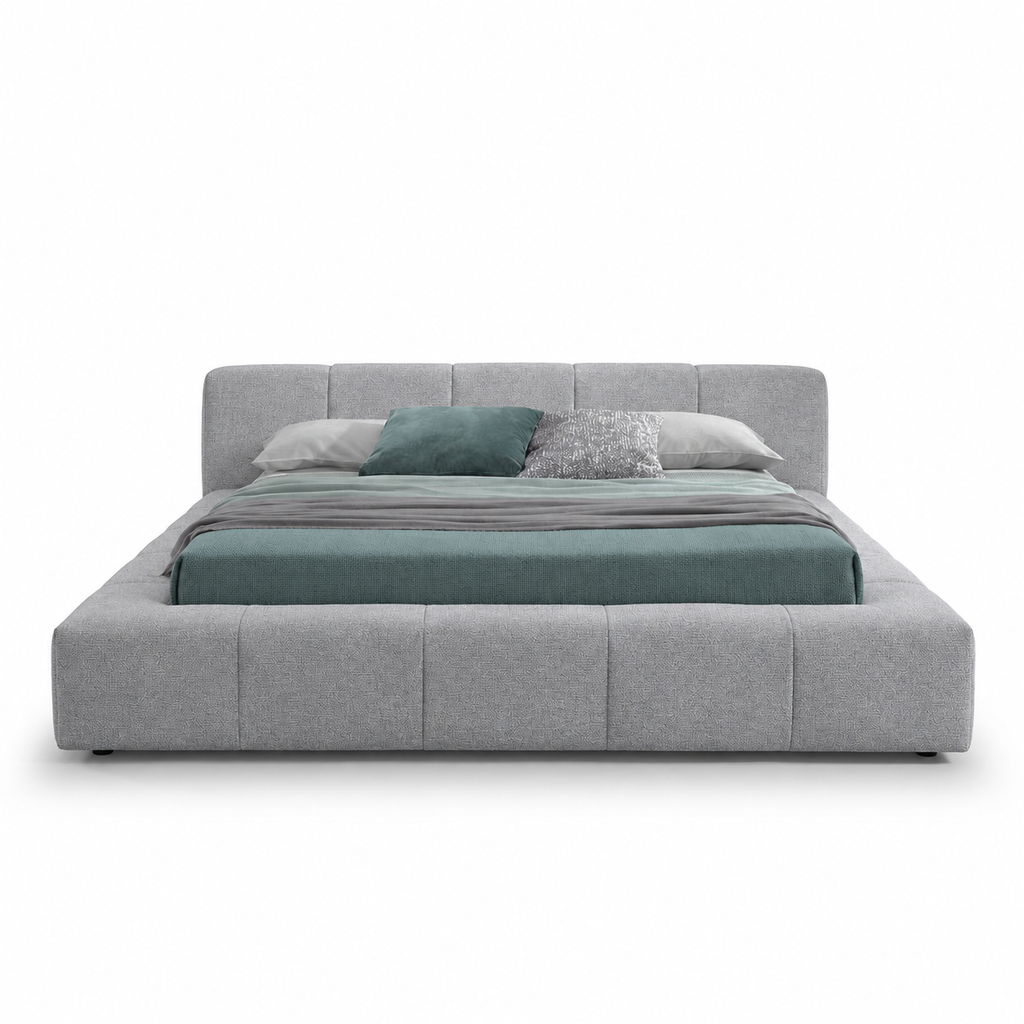Lanott B110 bed in MD-1 — front view on white background, refined small-scale fabric texture