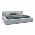 Lanott B110 bed in MD-1 — three-quarter view on white background, refined small-scale fabric texture