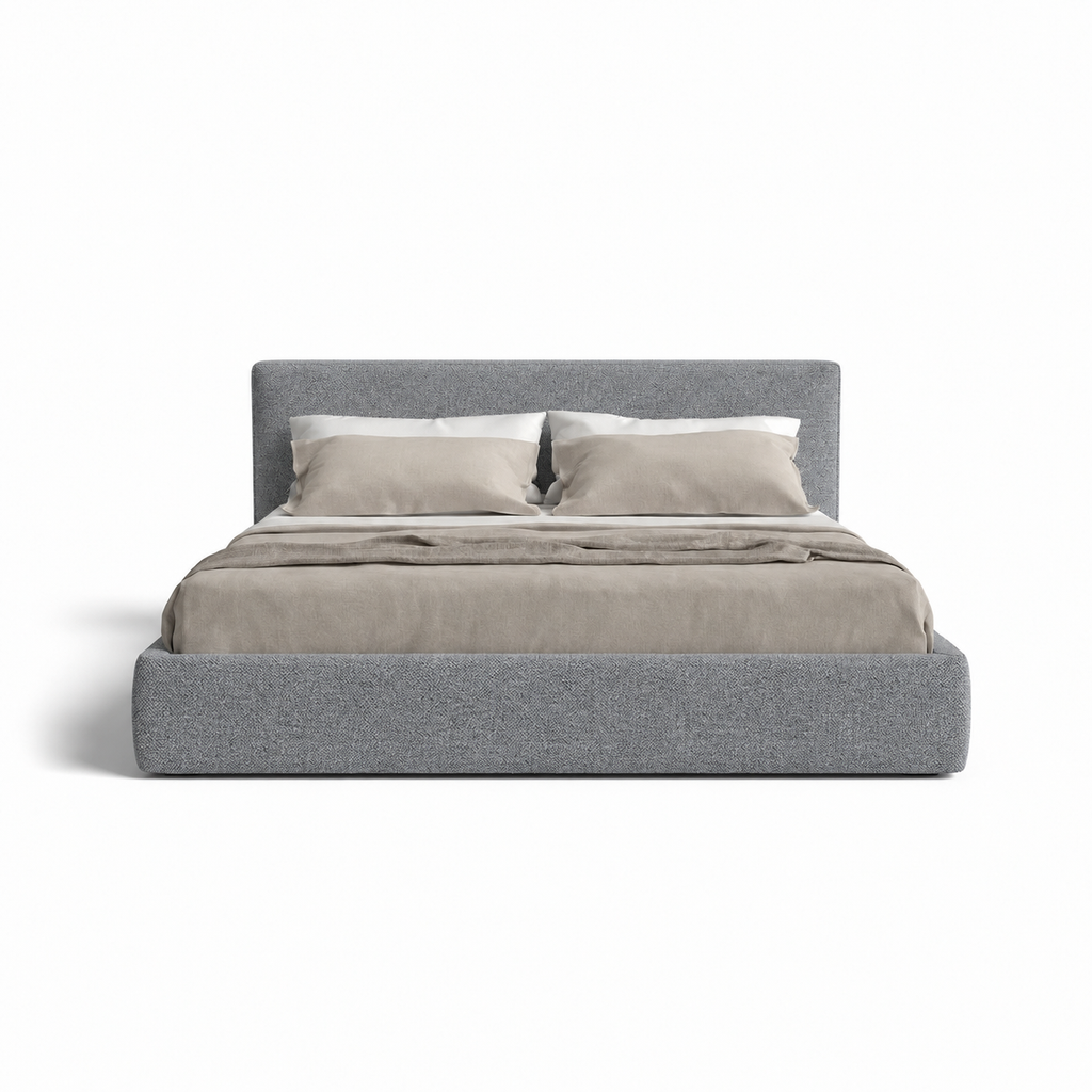 Lanott B120 bed in MD-3 — front view on white background, refined small-scale fabric texture