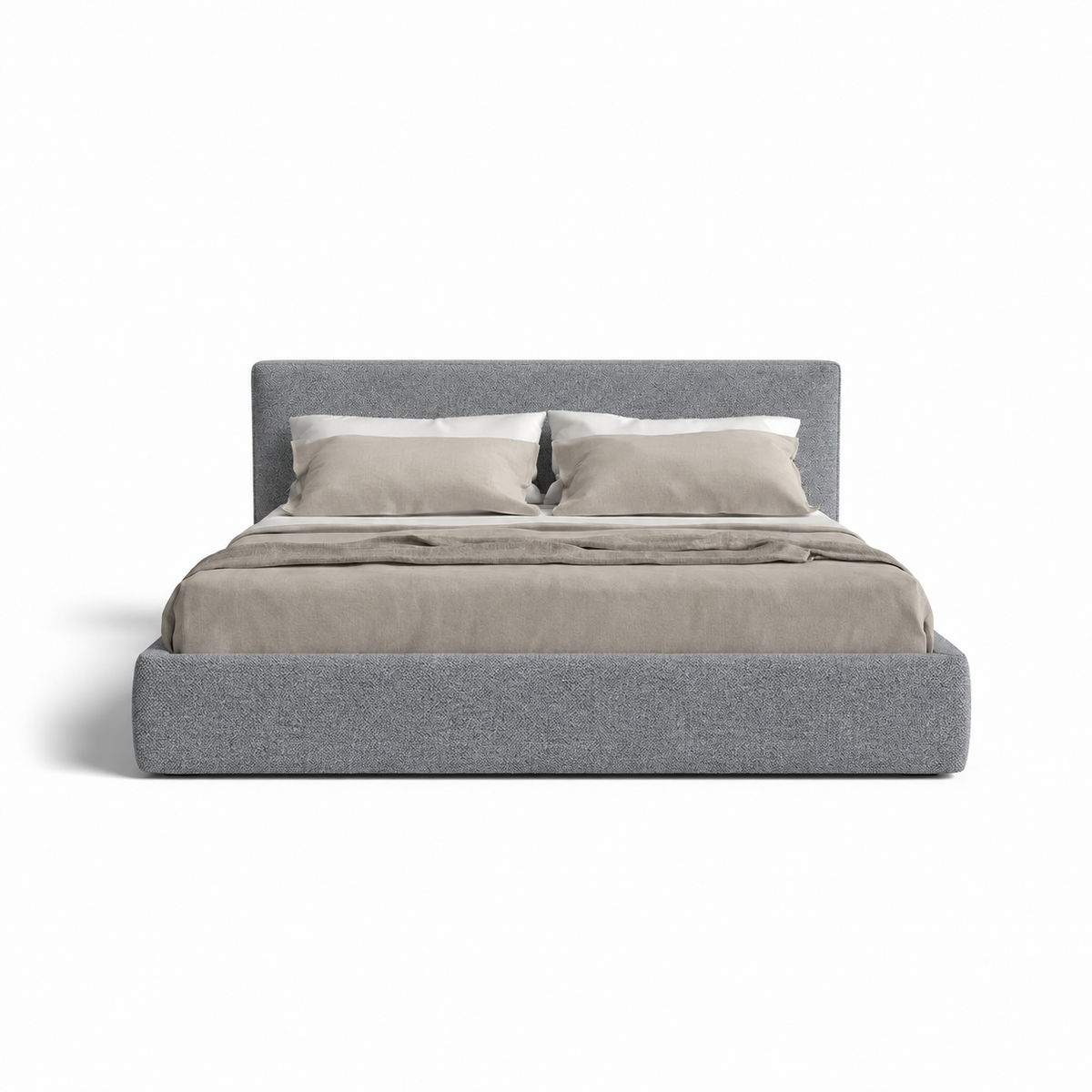 Lanott B120 bed in MD-3 — front view on white background, refined small-scale fabric texture