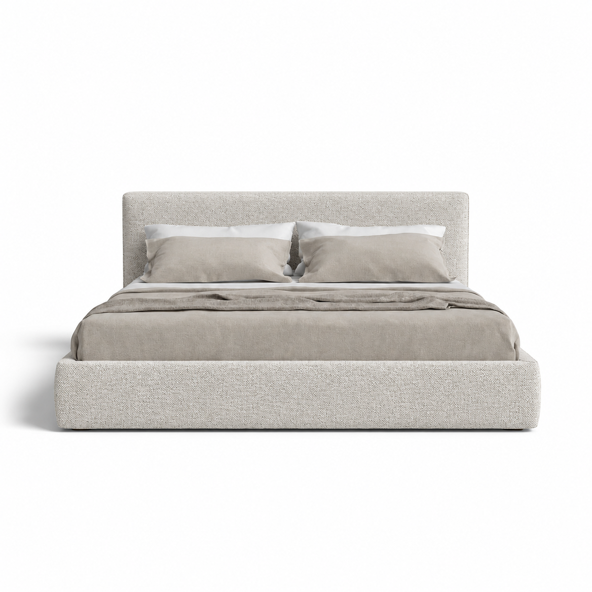 Lanott B120 bed in Tender-1 — front view on white background, refined small-scale fabric texture