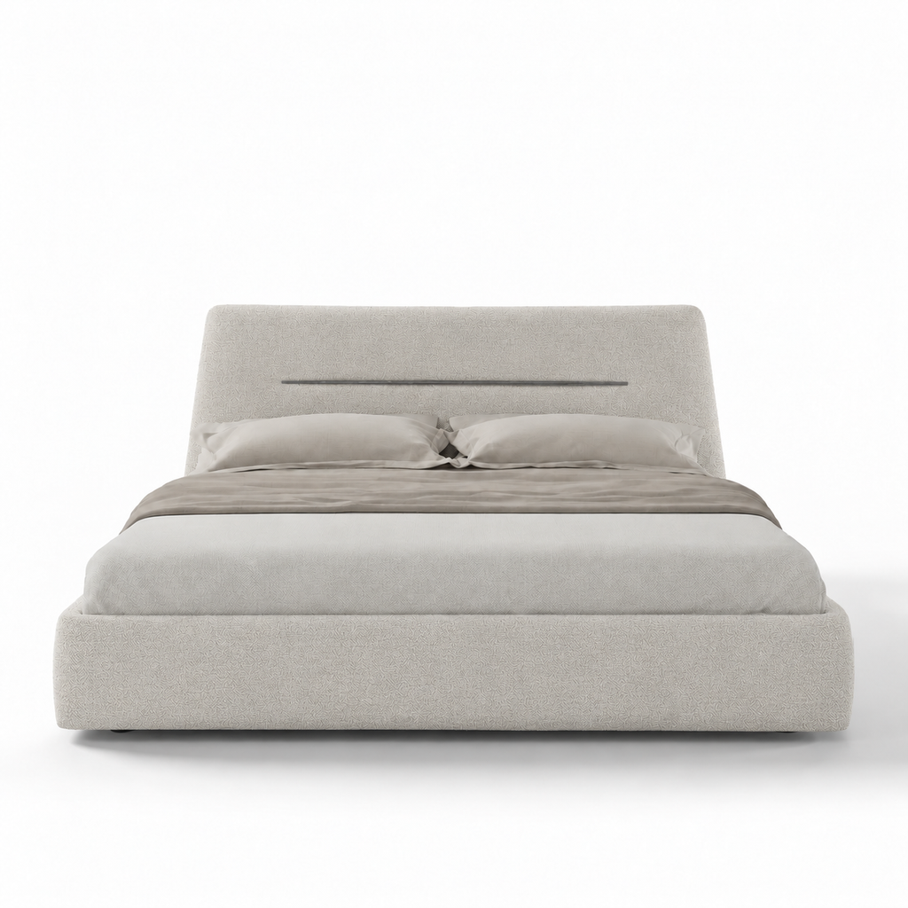 Lanott B122 bed in Tender-1 — front view on white background, refined small-scale fabric texture