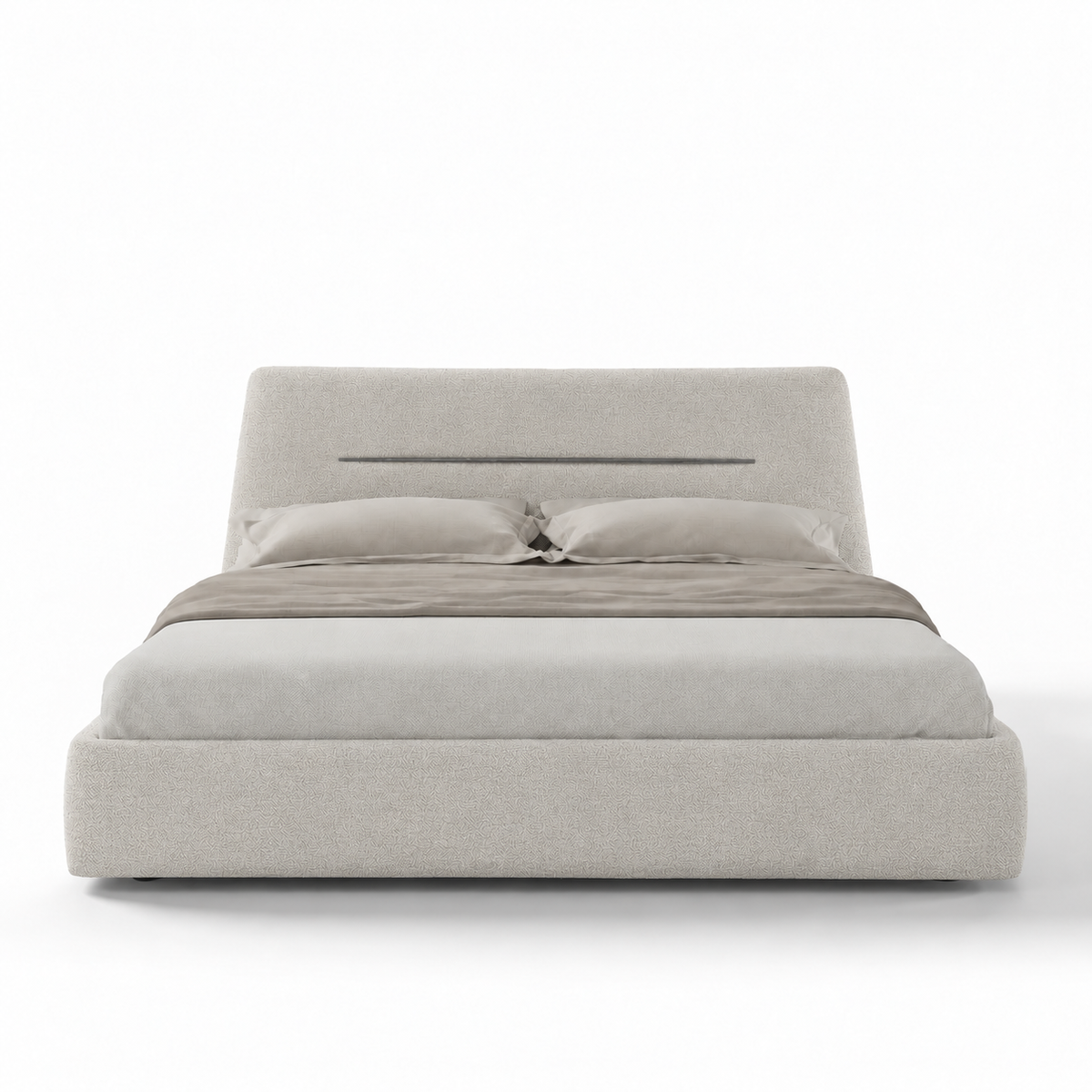 Lanott B122 bed in Tender-1 — front view on white background, refined small-scale fabric texture