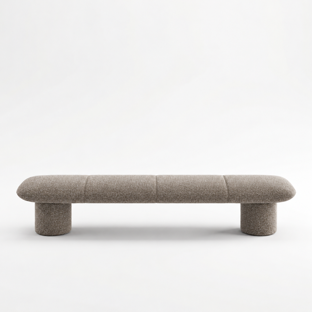 Lanott BH102 bench in MD-14 — long front view on white background, refined small-scale fabric texture