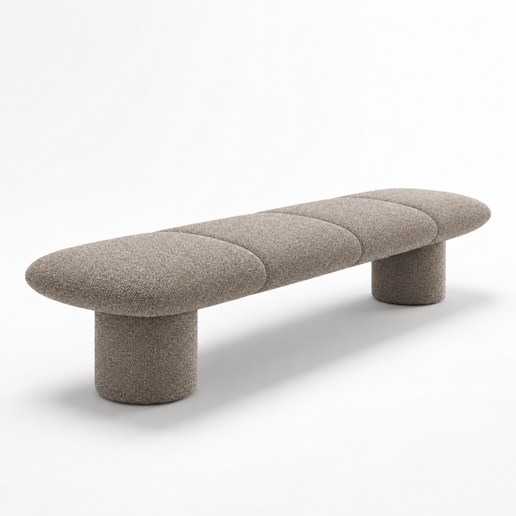 Lanott BH102 bench in MD-14 — three-quarter view on white background, refined small-scale fabric texture