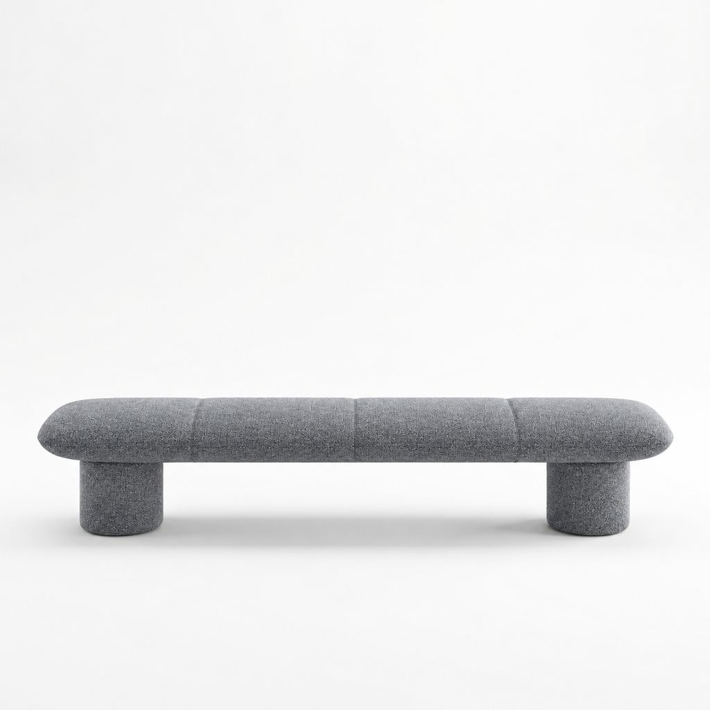 Lanott BH102 bench in MD-3 — long front view on white background, refined small-scale fabric texture