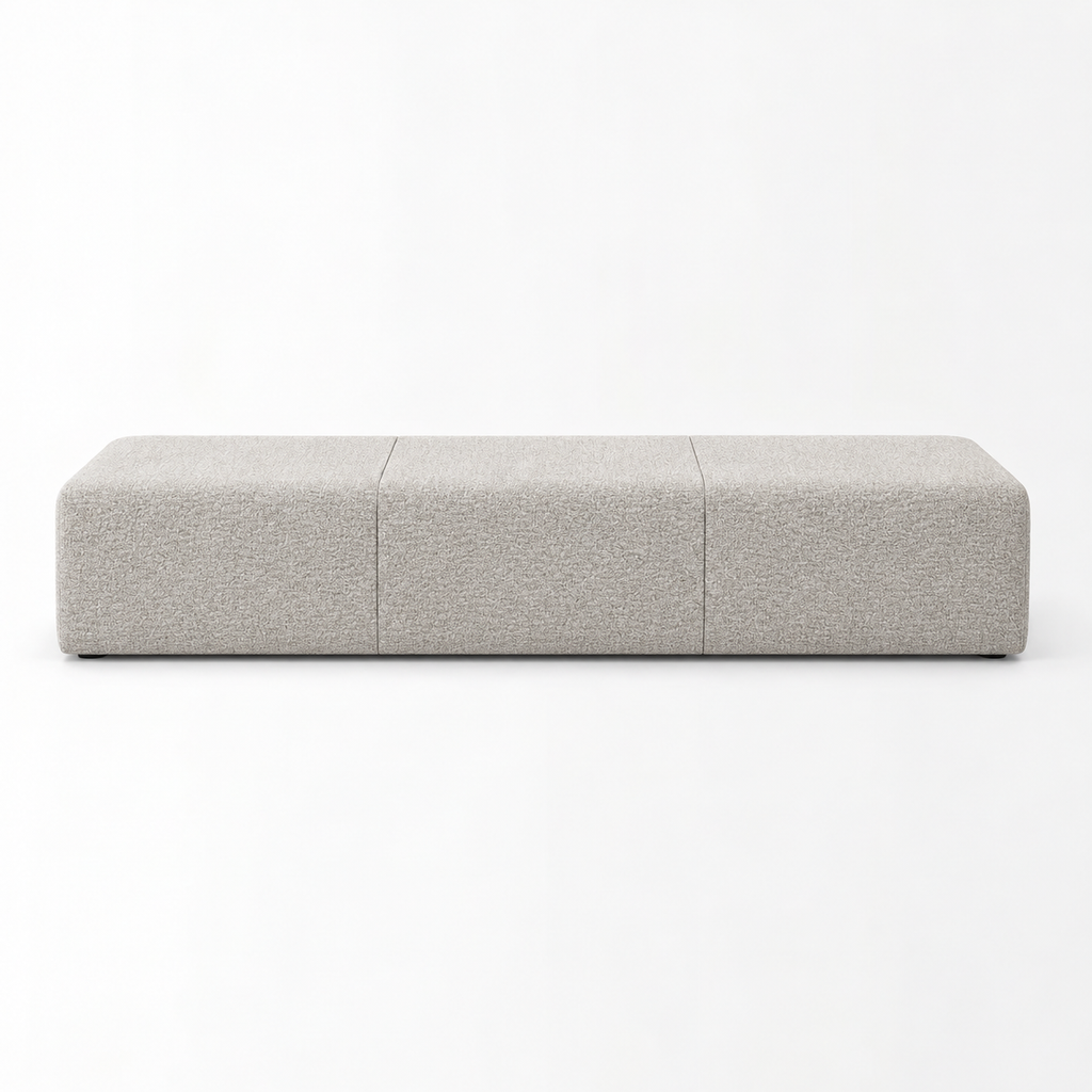 Lanott BH106 bench in Tender-1 — long front view on white background, refined small-scale fabric texture