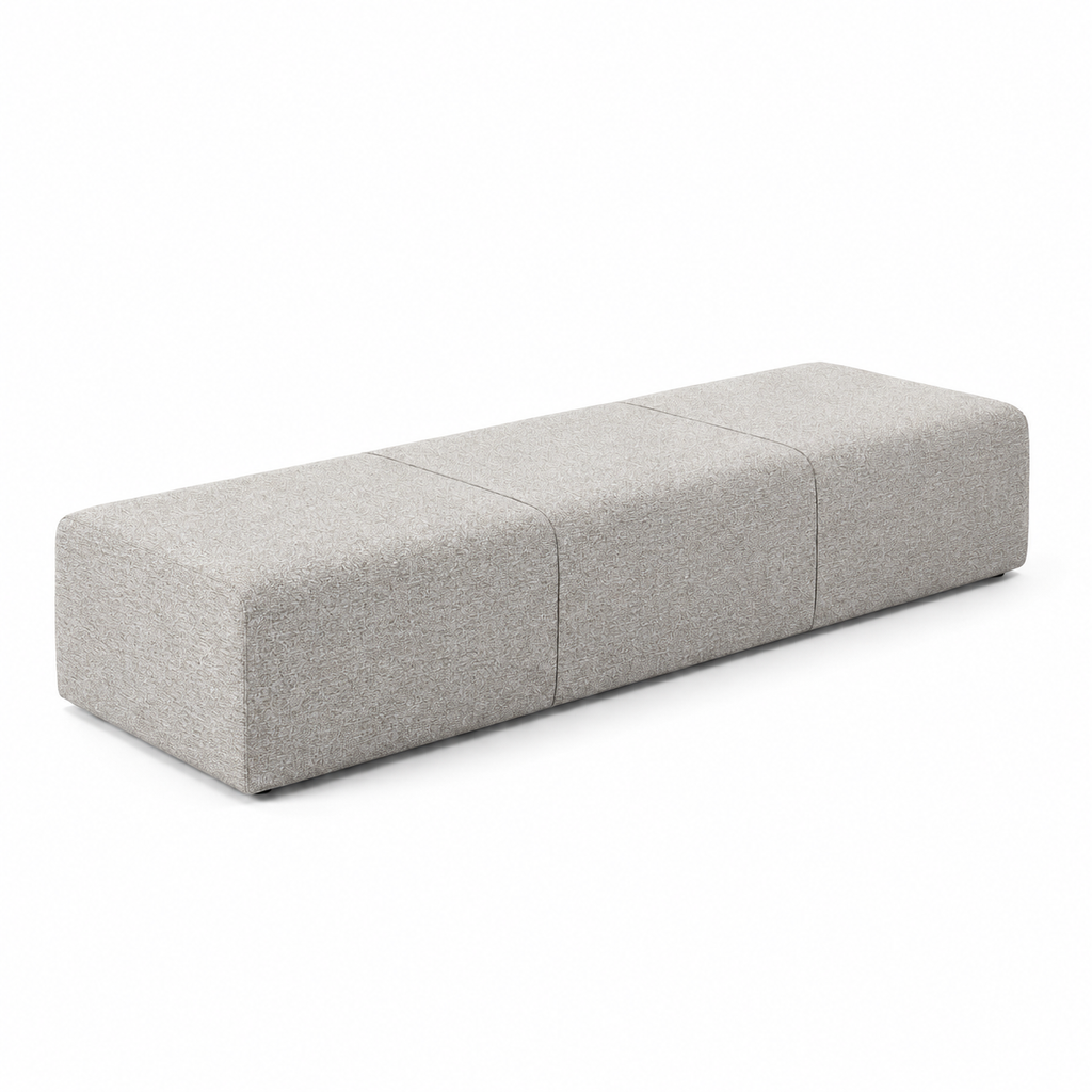 Lanott BH106 bench in Tender-1 — three-quarter view on white background, refined small-scale fabric texture