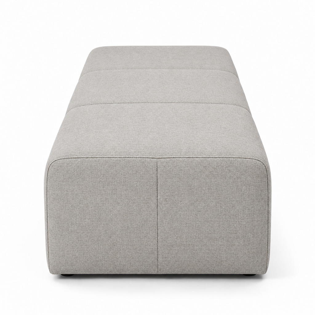 Lanott BH106 bench in Tender-1 — short-end view on white background, refined small-scale fabric texture