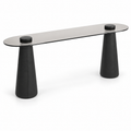 Lanott CO103 console in Black Leather — three-quarter view on white background, refined fine leather grain