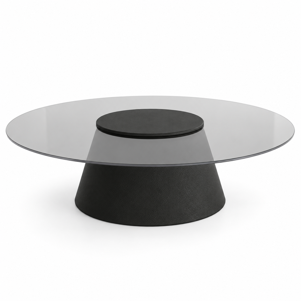 Lanott CT103 coffee table in Black Leather — main elevated view on white background, refined fine leather grain