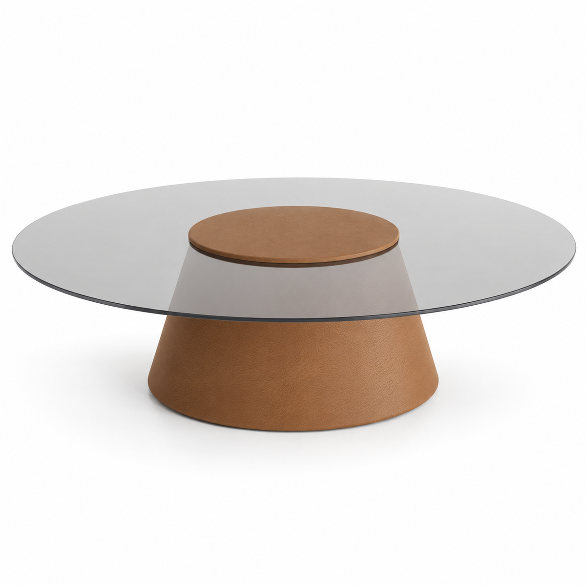 Lanott CT103 coffee table in Cognac Leather — main elevated view on white background, refined fine leather grain