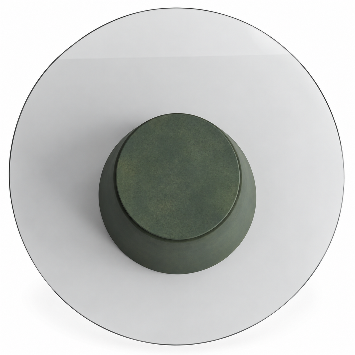 Lanott CT103 coffee table in Olive Leather — overhead top view on white background, refined fine leather grain