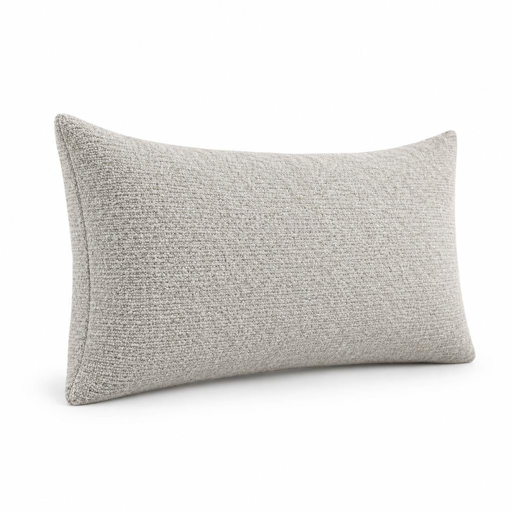 Lanott CU101 cushion in Tender-1, rectangle shape, side angled view on white background with refined fabric texture