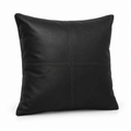 Lanott CU102 cushion in Black Leather, square shape, main angled view on white background with fine leather grain