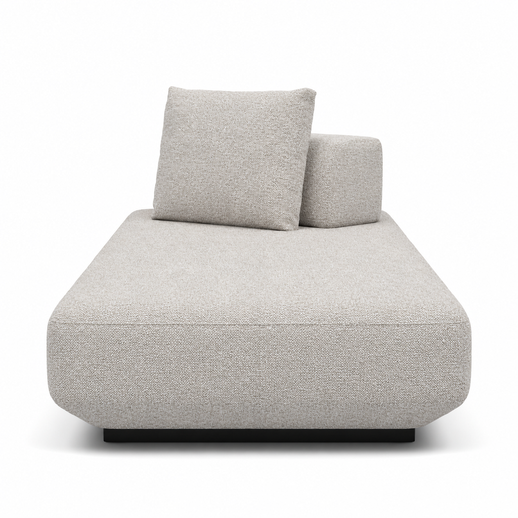 Lanott DB106 daybed in Tender-1, foot-end view on white background with refined fabric texture