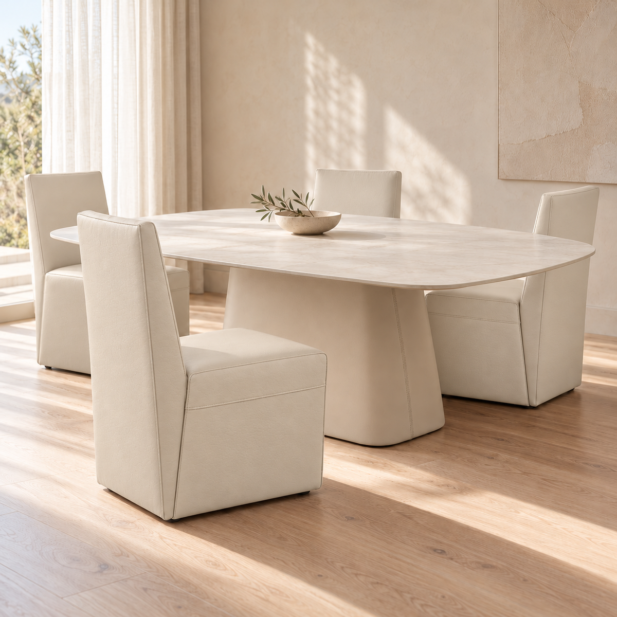 Lanott Linea dining chair DC101 in Beige Leather (Lacoste-8), dining scene