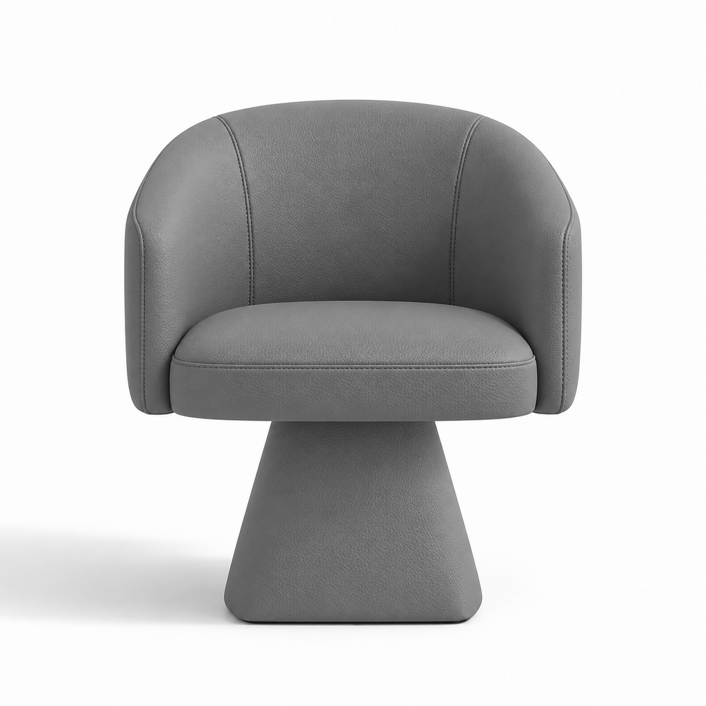 Lanott Aura dining chair DC103 in Grey Leather (Lacoste-13), front view on white background