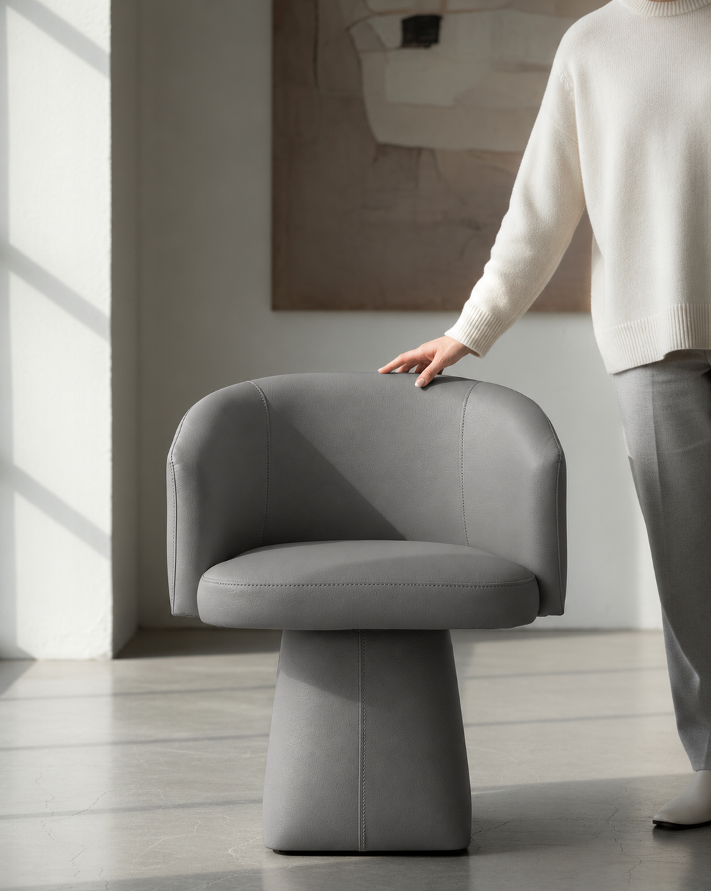 Lanott Aura dining chair DC103 in Grey Leather (Lacoste-13), lifestyle dining room view