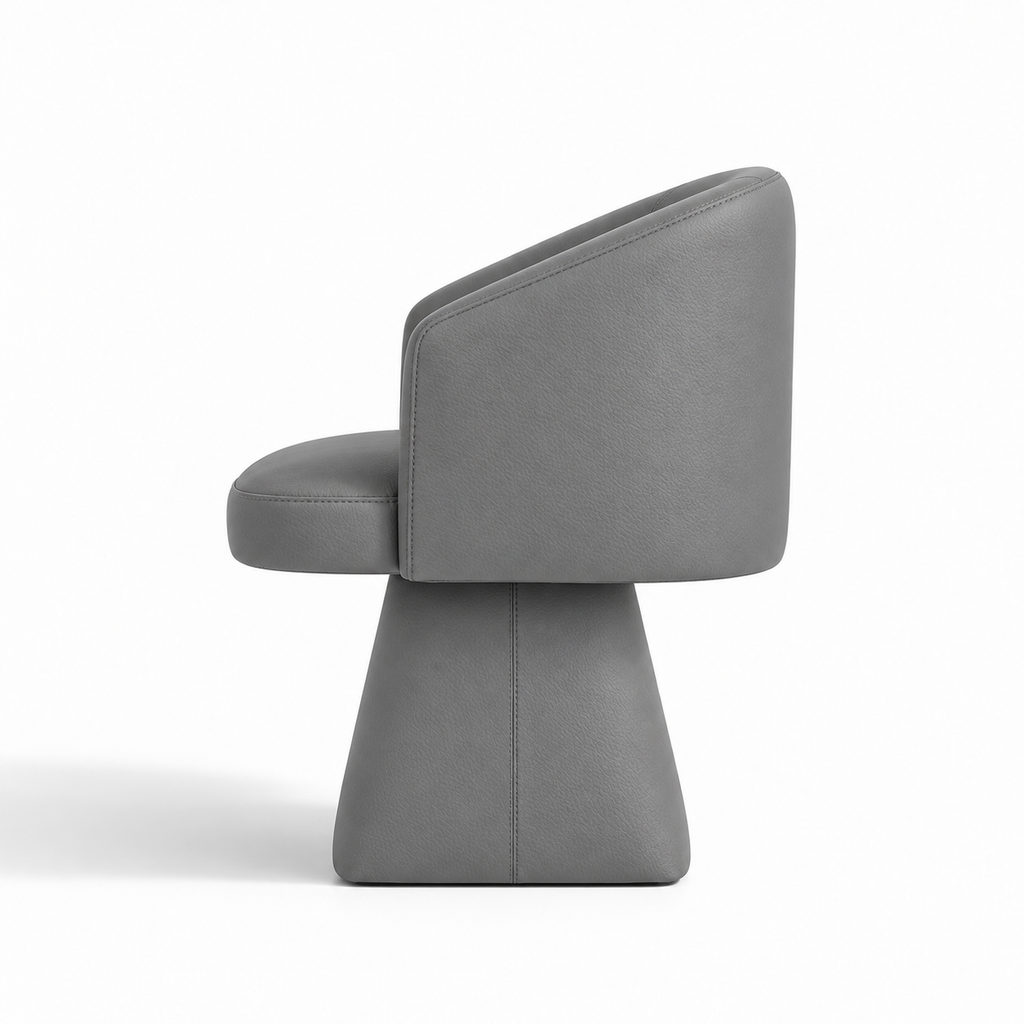 Lanott Aura dining chair DC103 in Grey Leather (Lacoste-13), side view on white background
