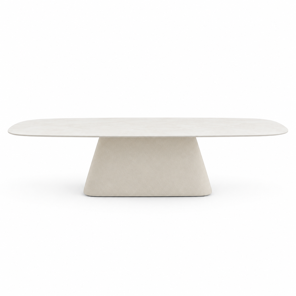 Lanott Eterna dining table DT102 in Beige Leather (Lacoste-8), long-side view on white background