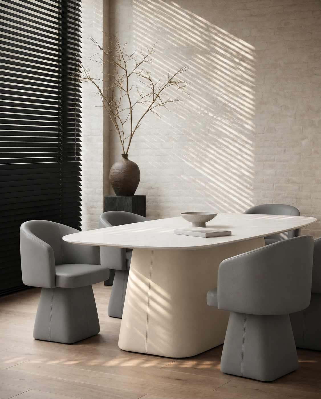 Lanott Eterna dining table DT102 in Beige Leather (Lacoste-8), lifestyle dining room view