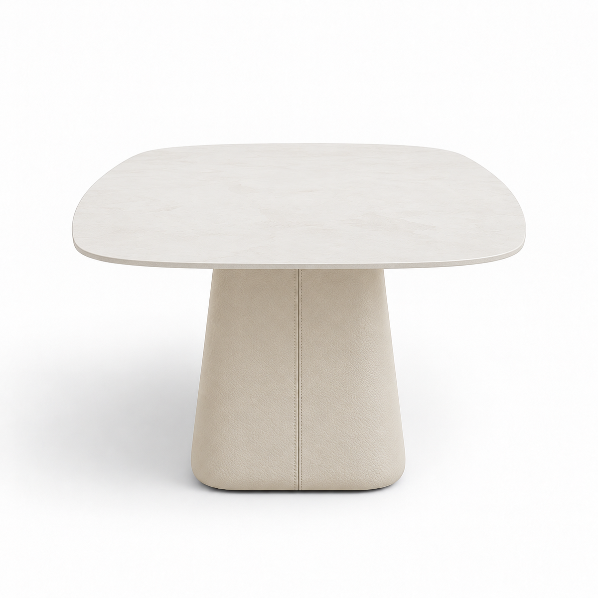 Lanott Eterna dining table DT102 in Beige Leather (Lacoste-8), short-end view on white background