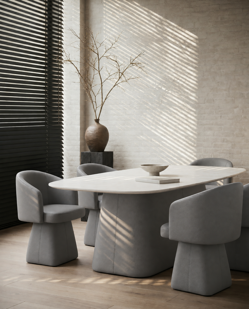 Lanott Eterna dining table DT102 in Grey Leather (Lacoste-13), lifestyle dining room view