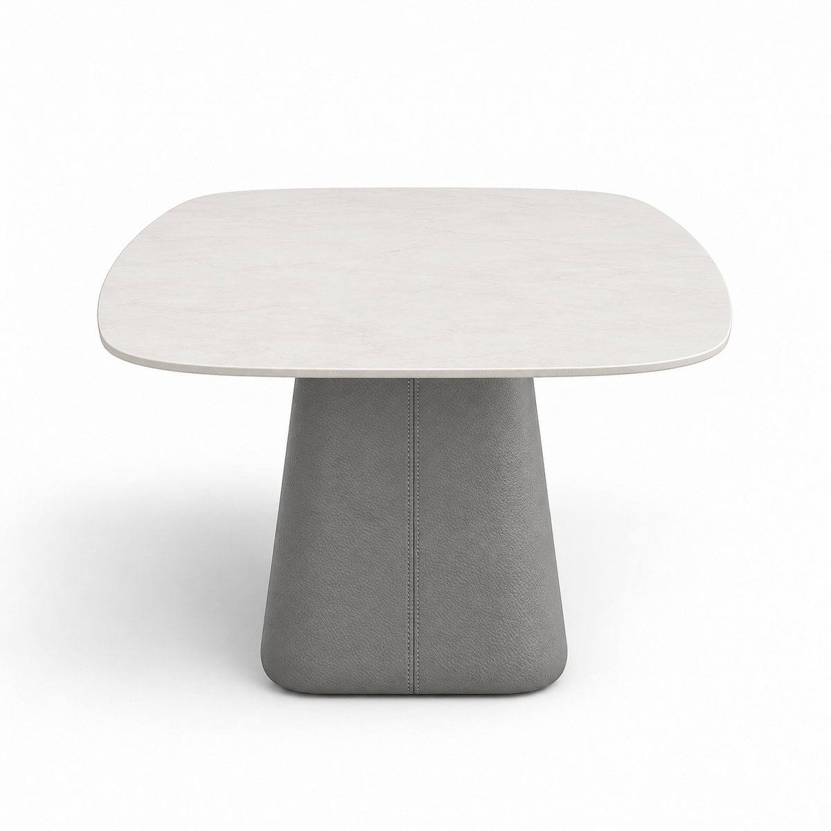 Lanott Eterna dining table DT102 in Grey Leather (Lacoste-13), short-end view on white background
