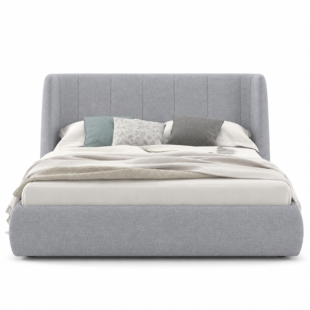 Lanott LB104 bed in MD-1 — front view on white background, refined small-scale fabric texture