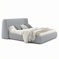 Lanott LB104 bed in MD-1 — three-quarter view on white background, refined small-scale fabric texture