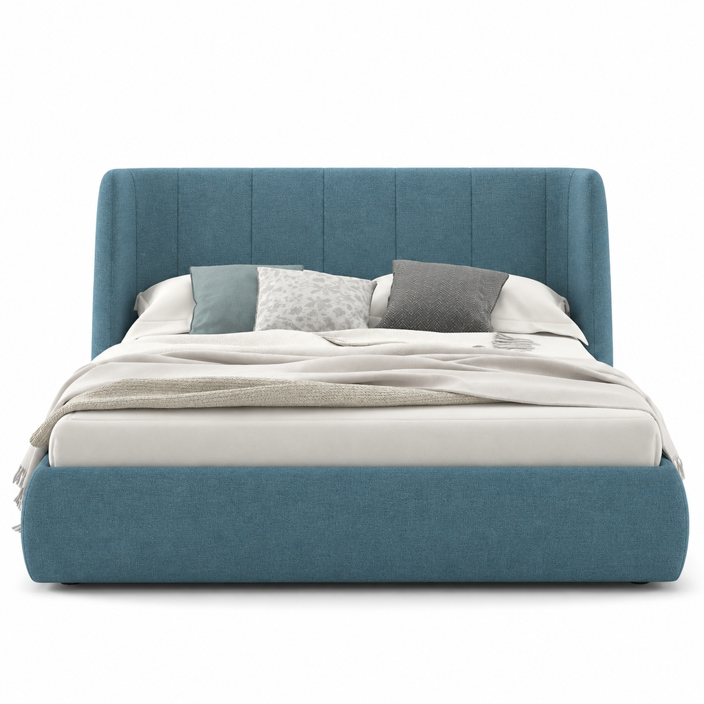 Lanott LB104 bed in MD-26 — front view on white background, refined small-scale fabric texture