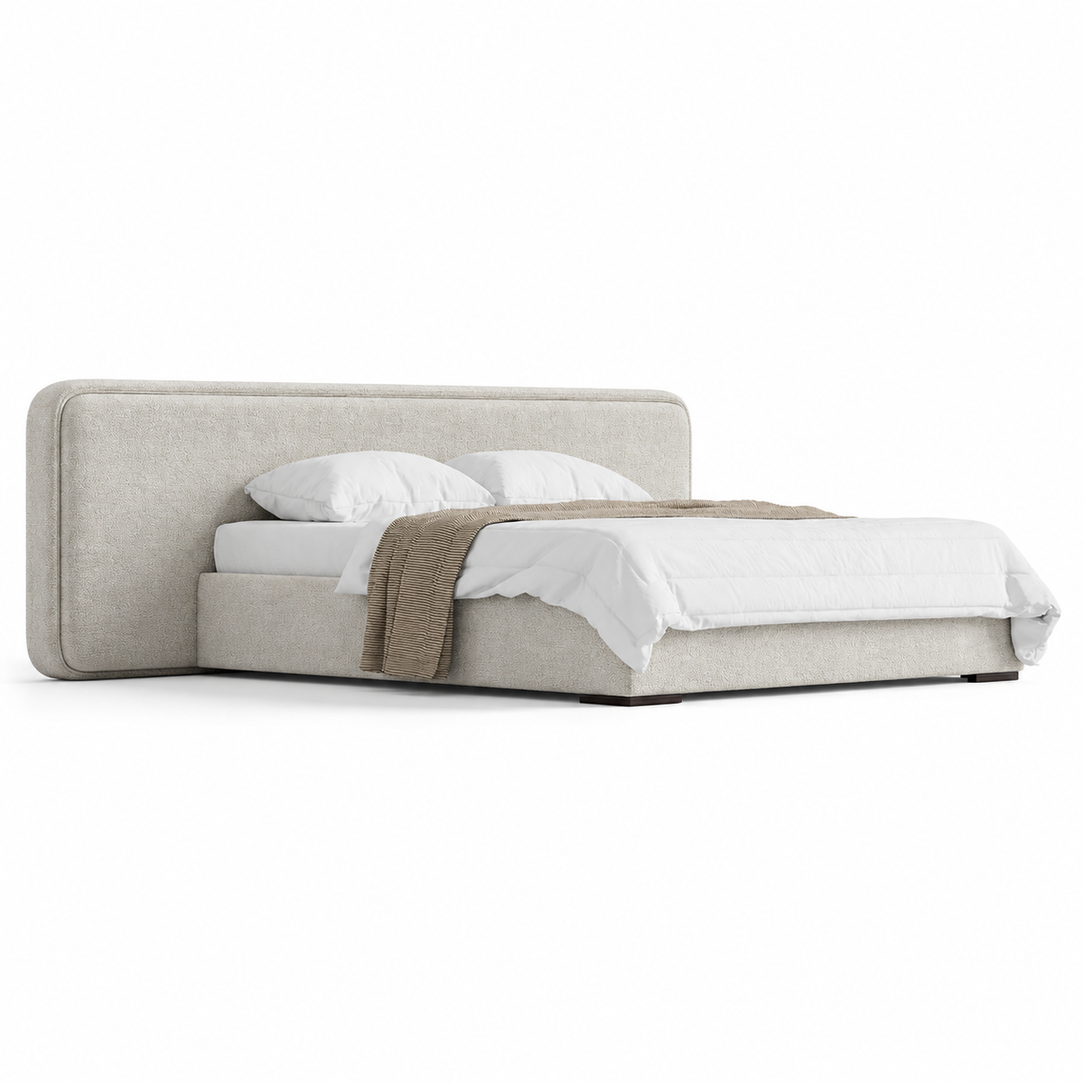 Lanott LB105 bed in Tender-1 — three-quarter view on white background, refined small-scale fabric texture