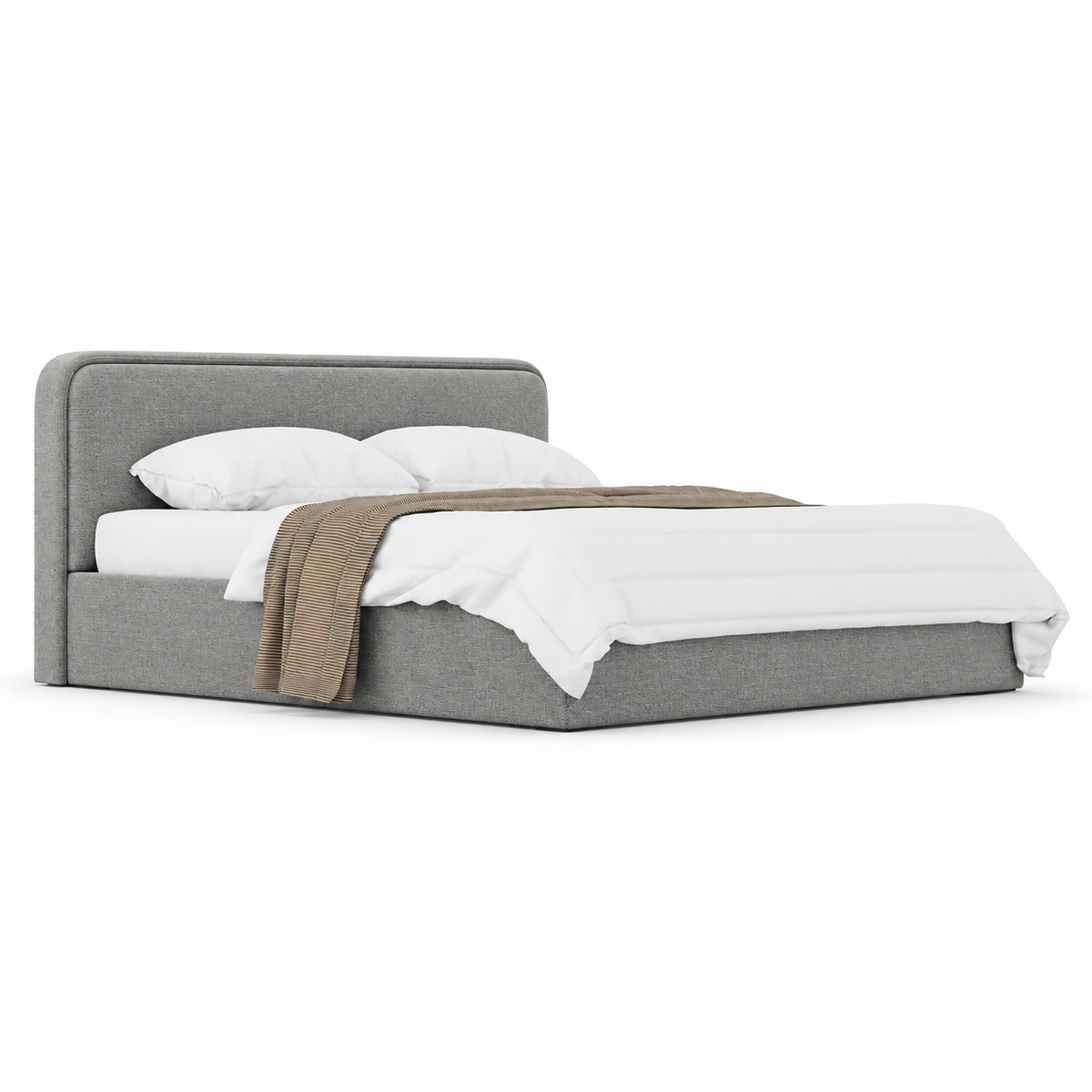Lanott LB106 bed in Mocha-11 — three-quarter view on white background, refined small-scale fabric texture