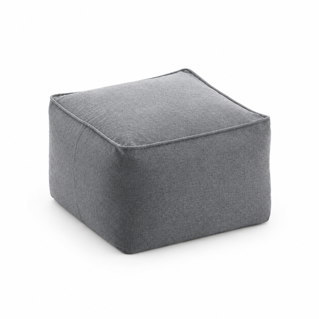 Lanott P103 pouf in MD-3, main angled view on white background with refined fabric texture