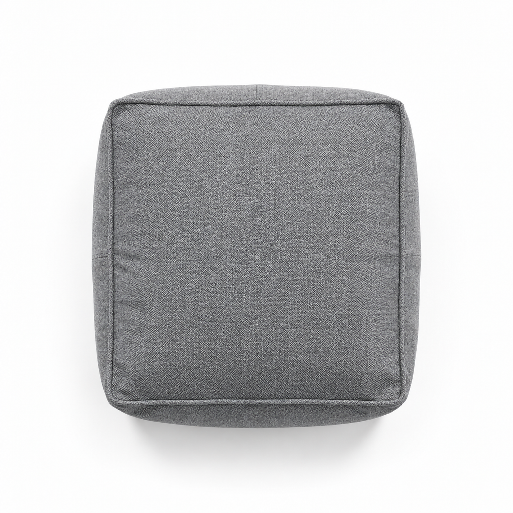 Lanott P103 pouf in MD-3, overhead top view on white background with refined fabric texture