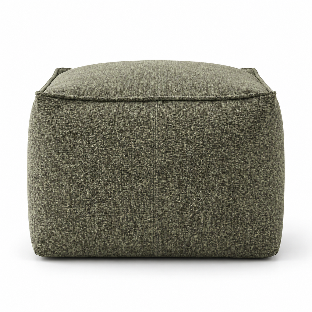 Lanott P103 pouf in MD-8, front view on white background with refined fabric texture