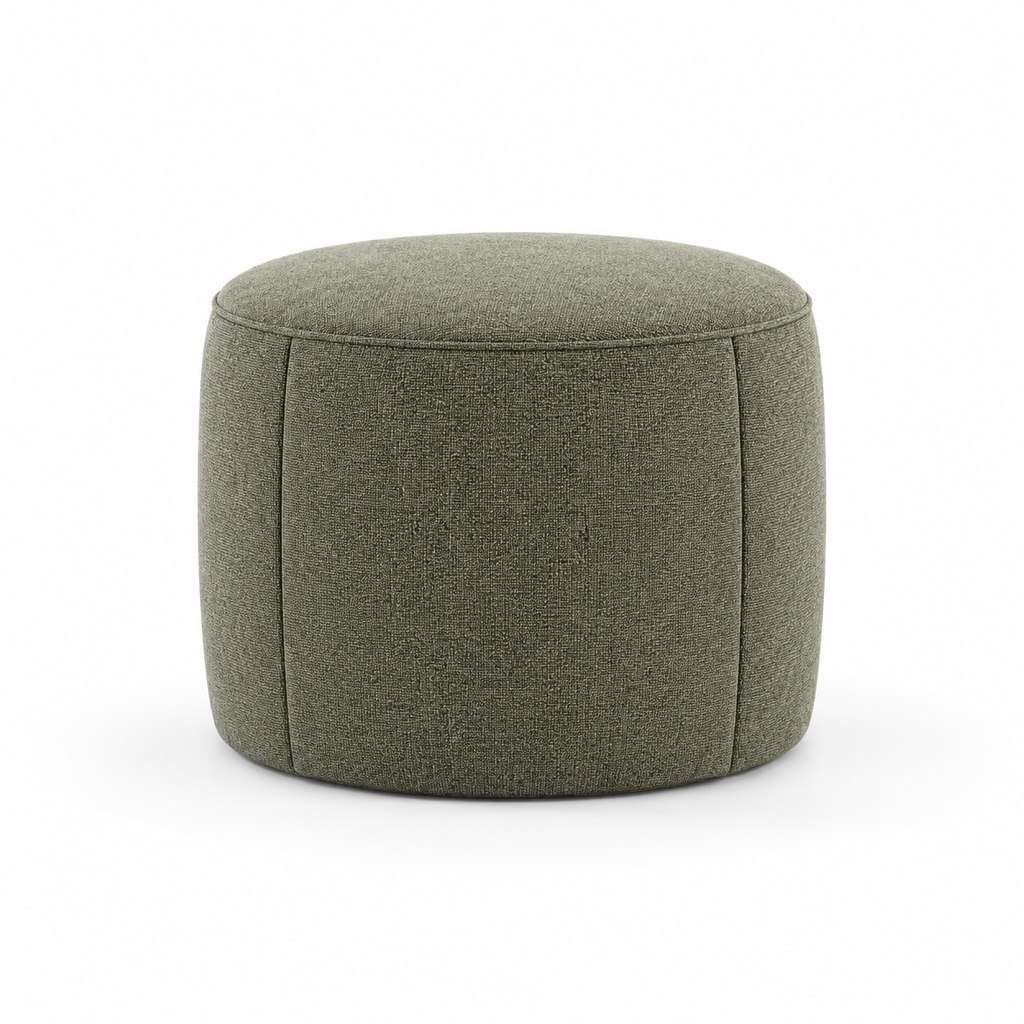 Lanott P104 pouf in MD-8, front view on white background with refined fabric texture