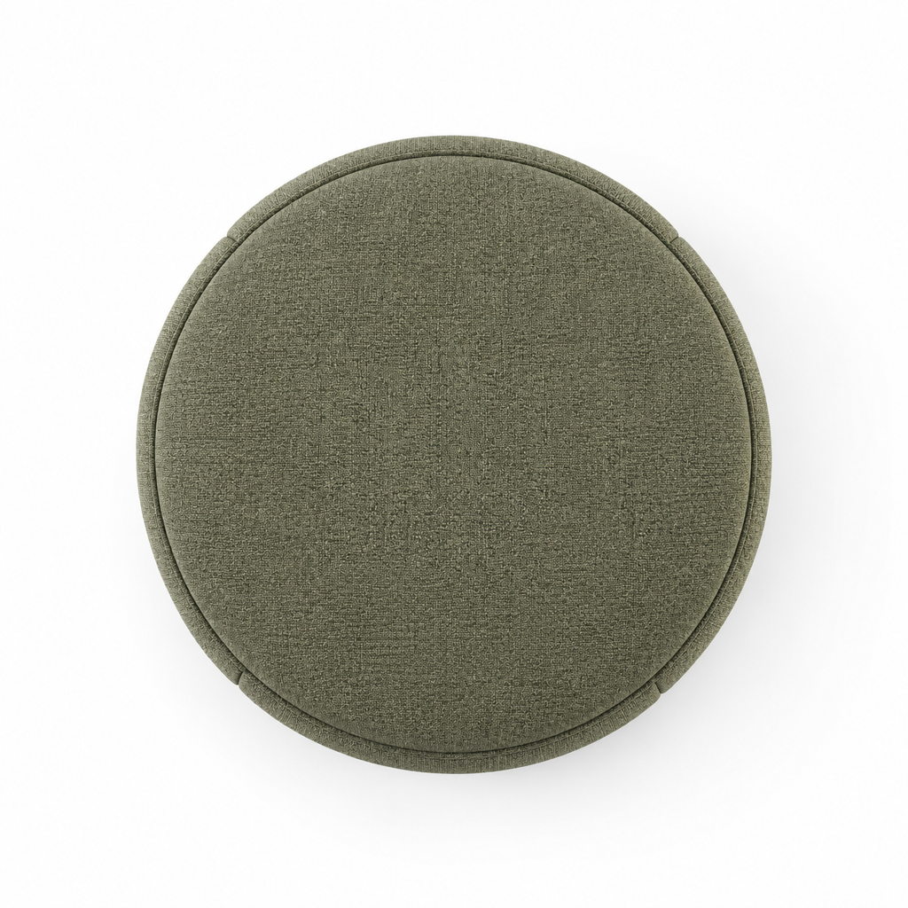 Lanott P104 pouf in MD-8, overhead top view on white background with refined fabric texture