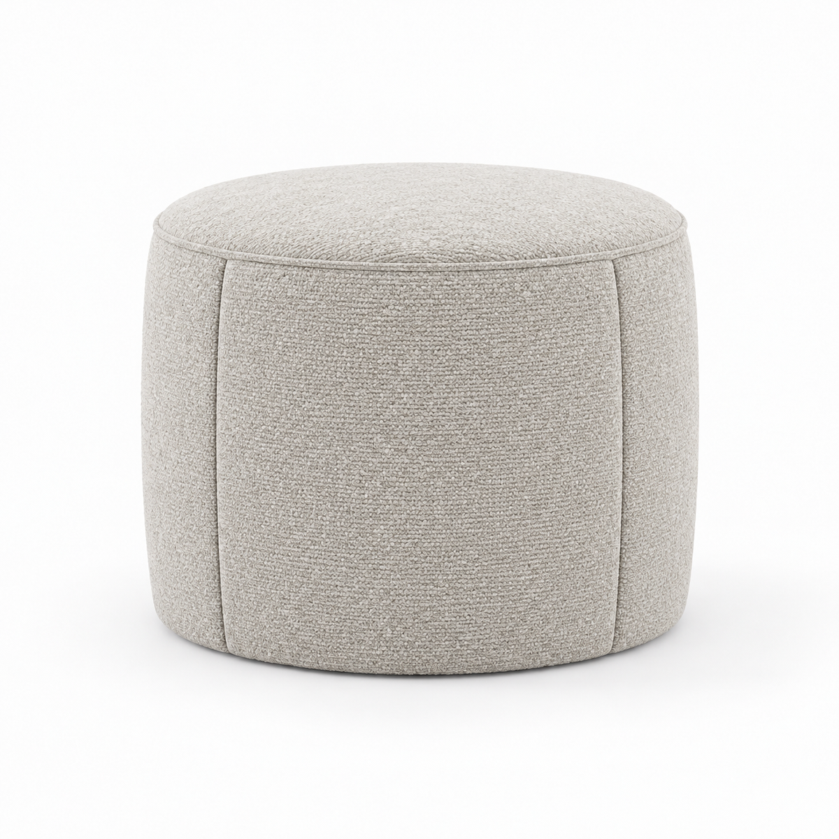 Lanott P104 pouf in Tender-1, front view on white background with refined fabric texture