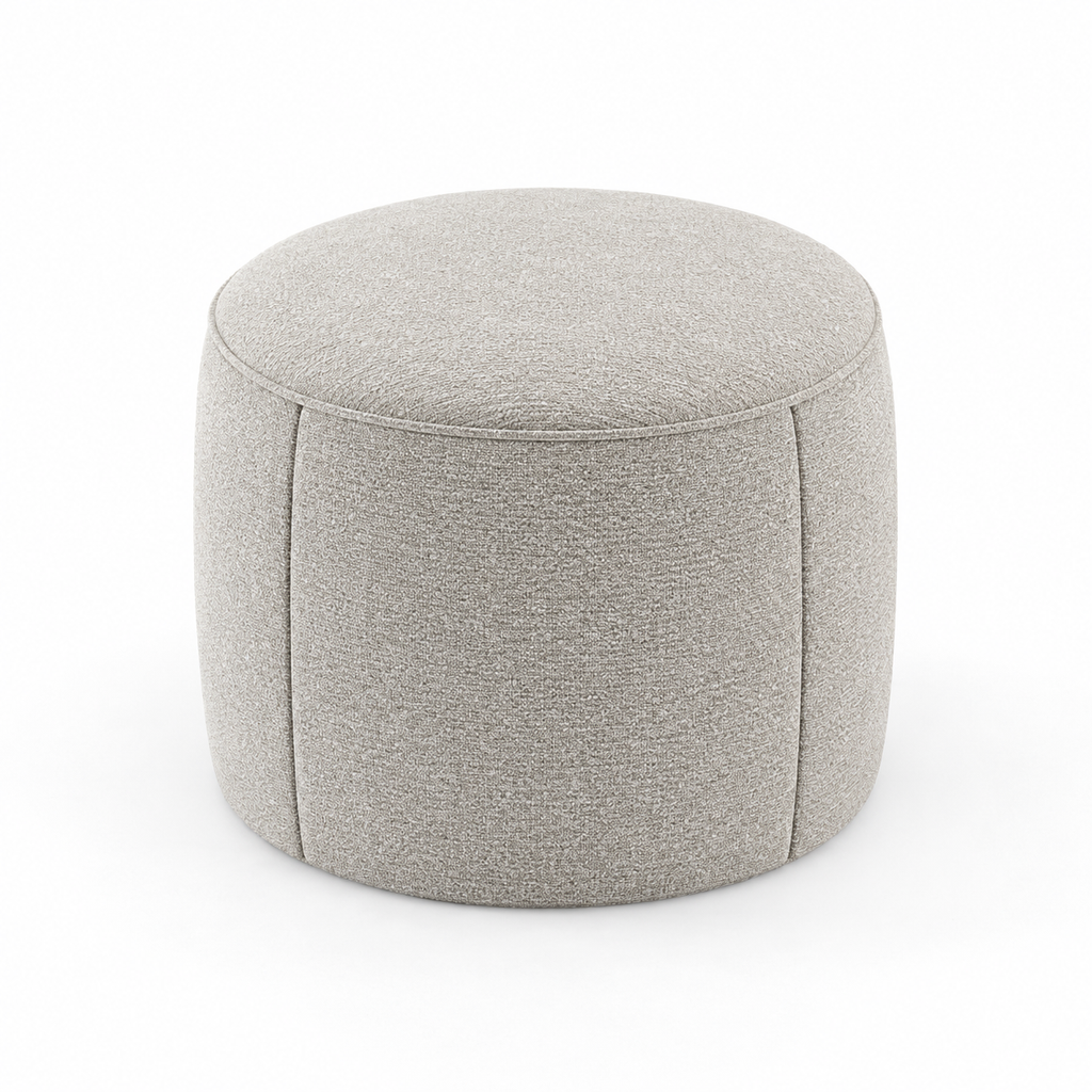 Lanott P104 pouf in Tender-1, main angled view on white background with refined fabric texture