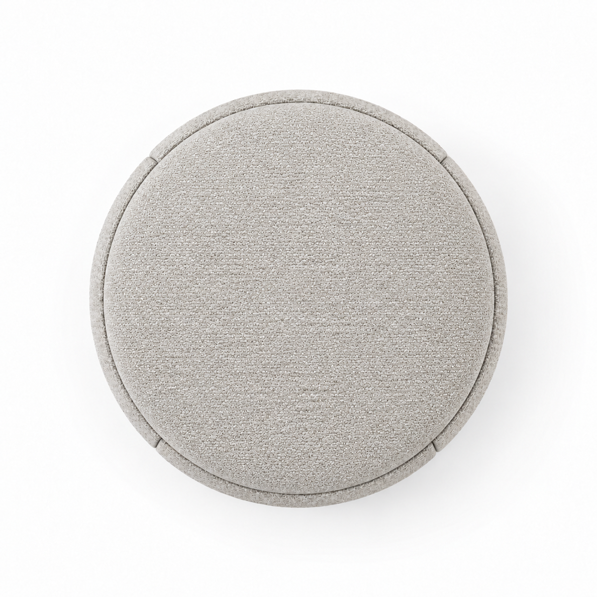 Lanott P104 pouf in Tender-1, overhead top view on white background with refined fabric texture