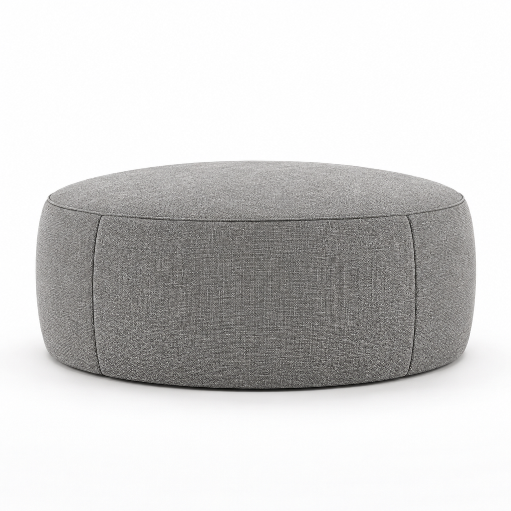 Lanott P109 pouf in Mocha-11, front view on white background with refined fabric texture