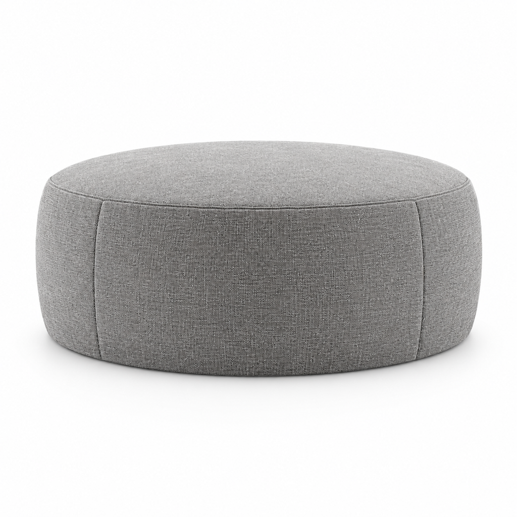 Lanott P109 pouf in Mocha-11, main angled view on white background with refined fabric texture